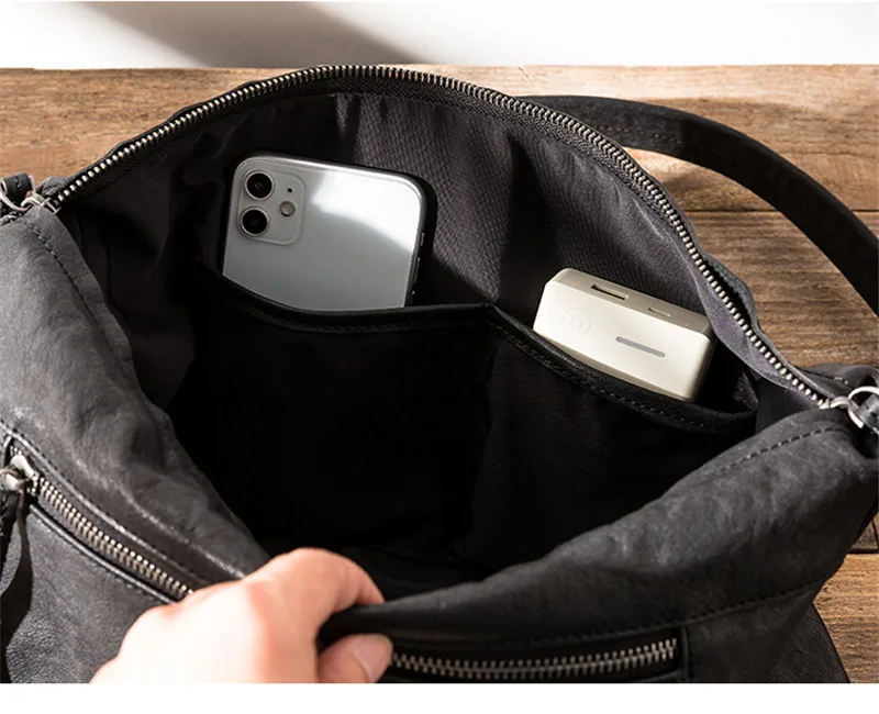 Simple luxury high quality genuine leather men's black shoulder bag outdoor travel natural first layer cowhide shoulder bag