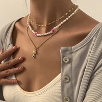 creative alloy small mushroom pendant set necklace retro fashion imitation pearl flower necklace party jewelry exquisite gift