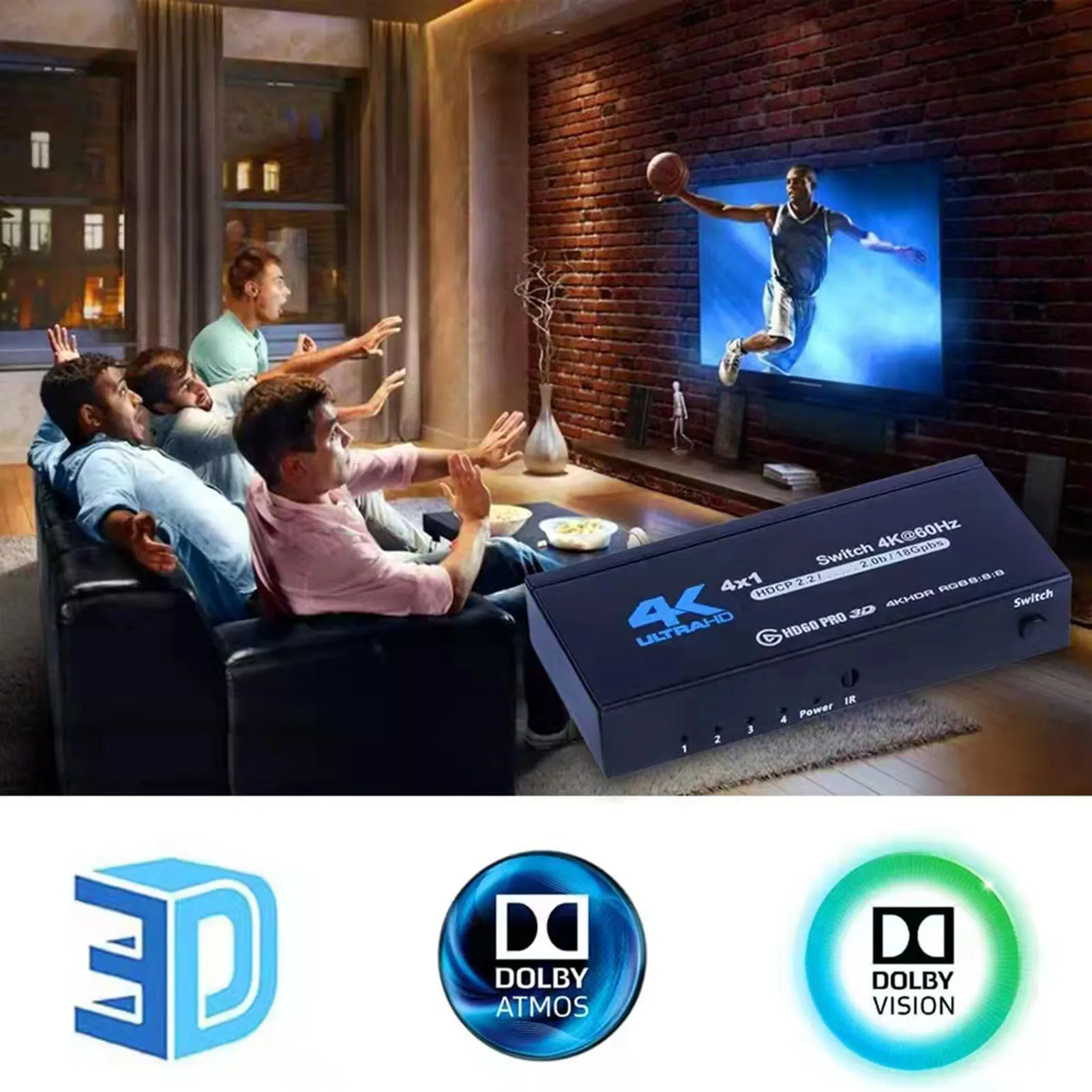 

HDMI-совместимый коммутатор 4 в 1 4k 60 Гц HDCP2.0 адаптер для телевизора мониторы адаптеры для телевизоров компьютеров автоматический переключате...