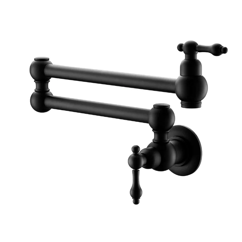 

Pot Filler Faucet Wall Mount with Double Joint Swing Arms Matte Black Matte Black Brass [US Stock]