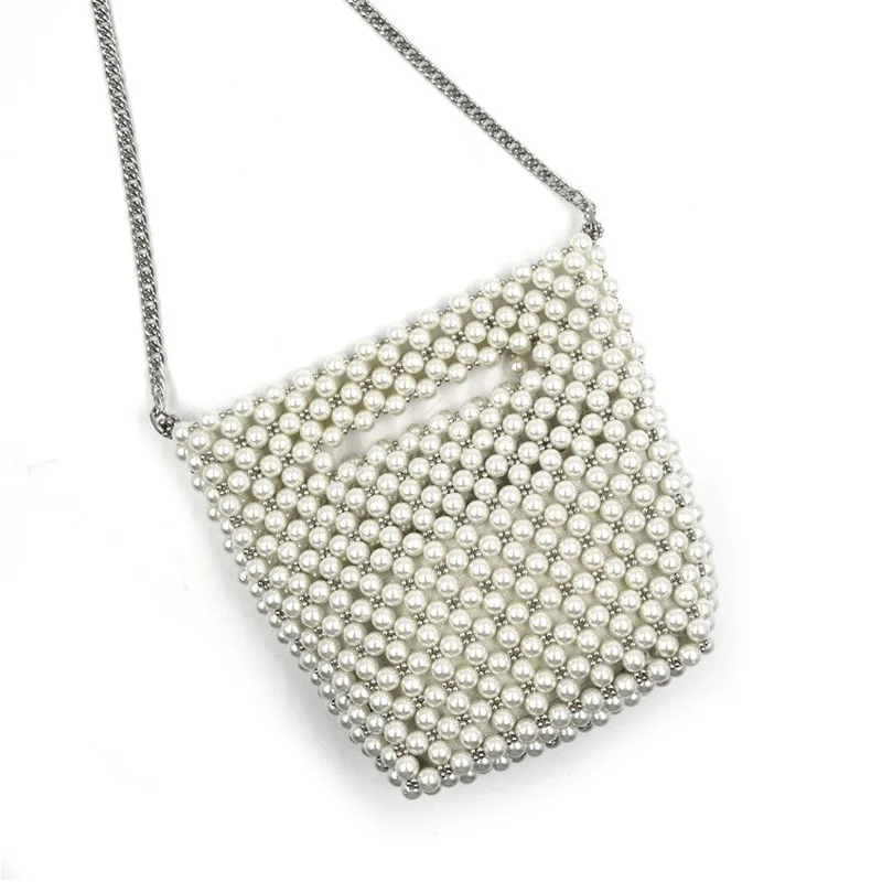 ROENICK Women Pearl Evening Buckets Lady Dinner Party Banquet Chain Shoulder Crossbody Bags Wedding Bridal Club Handbags Purses