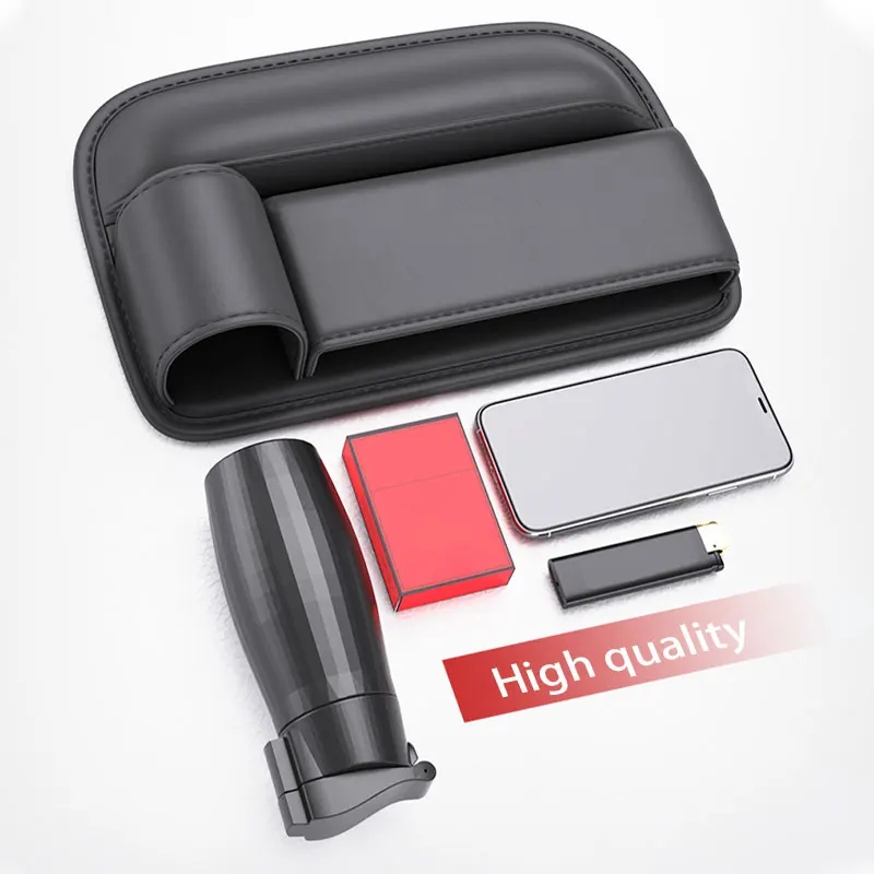 Premium Car Seat Gap Organizer Textured Pu Leather Front Storage Bag with Cup Holder Auto Center Console Crevice Filler |