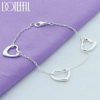 doteffil 925 sterling silver three hearts chain bracelet for women charm wedding engagement party fashion jewelry