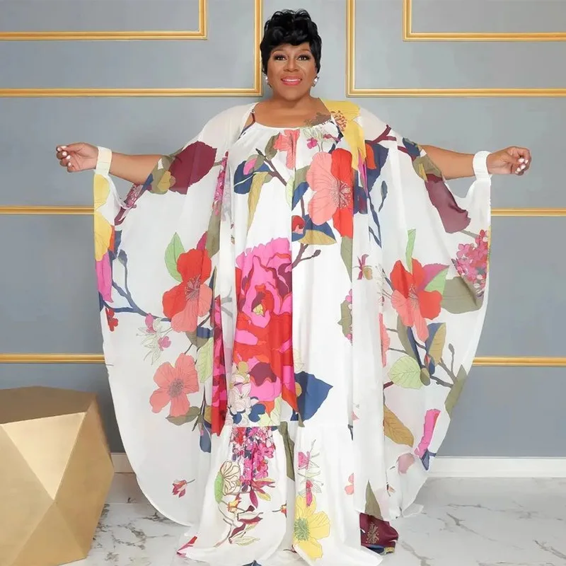 Plus Size Women Cape Floral Print Cover Up Chiffon Long Robe Fashion Female Casual Leopard Cloth 2023 Summer Women Elegant Dress