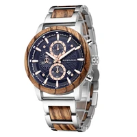kunhuang wooden watch mens luxury fashion wooden clock alloy interwood chronograph military quartz watch in wood