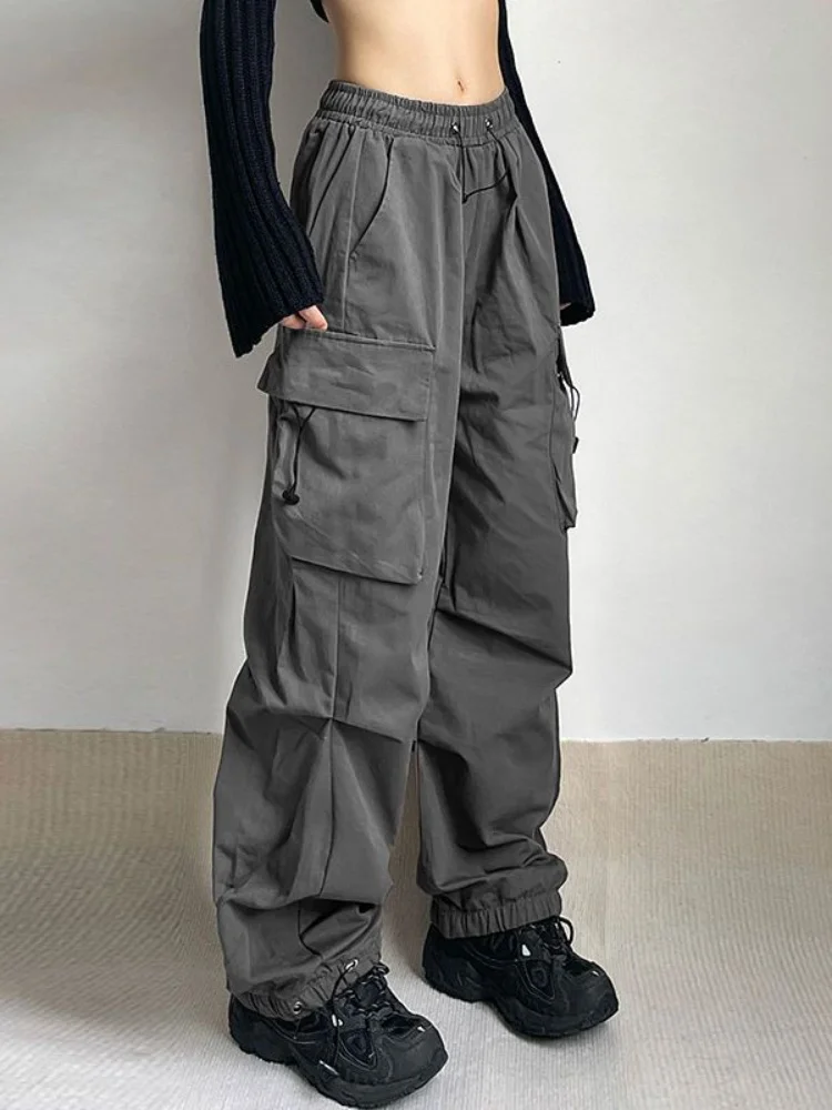 

HOUZHOU Harajuku Oversized Cargo Parachute Pants Women Streetwear Vintage Y2k Hip Hop Wide Leg Joggers Baggy Sweatpants Techwear