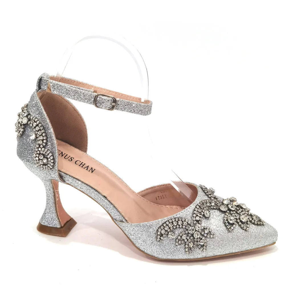 CINESSD  Fresh Beautiful Silver Women's Shoes Totem-style Arrangement Of Rhinestone Design Party Ladies Shoes And Handbags