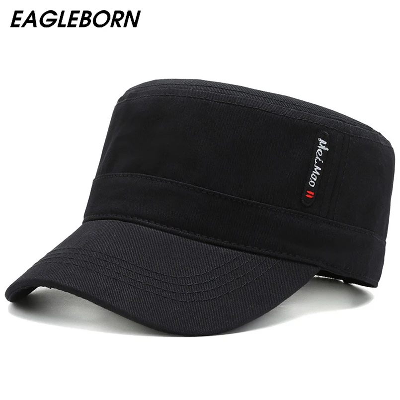 

EAGLEBORN 2022 Classic Vintage Flat Top Mens Washed Caps And Hat Adjustable Fitted Thicker Cap Winter Warm Military Hats For Men