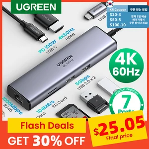 UGREEN USB C HUB 4K 60Hz Type C к HDMI 2,0 RJ45 USB 3,0 PD 100 вт адаптер для Macbook Air Pro iPad Pro M1 PC Аксессуары USB HUB