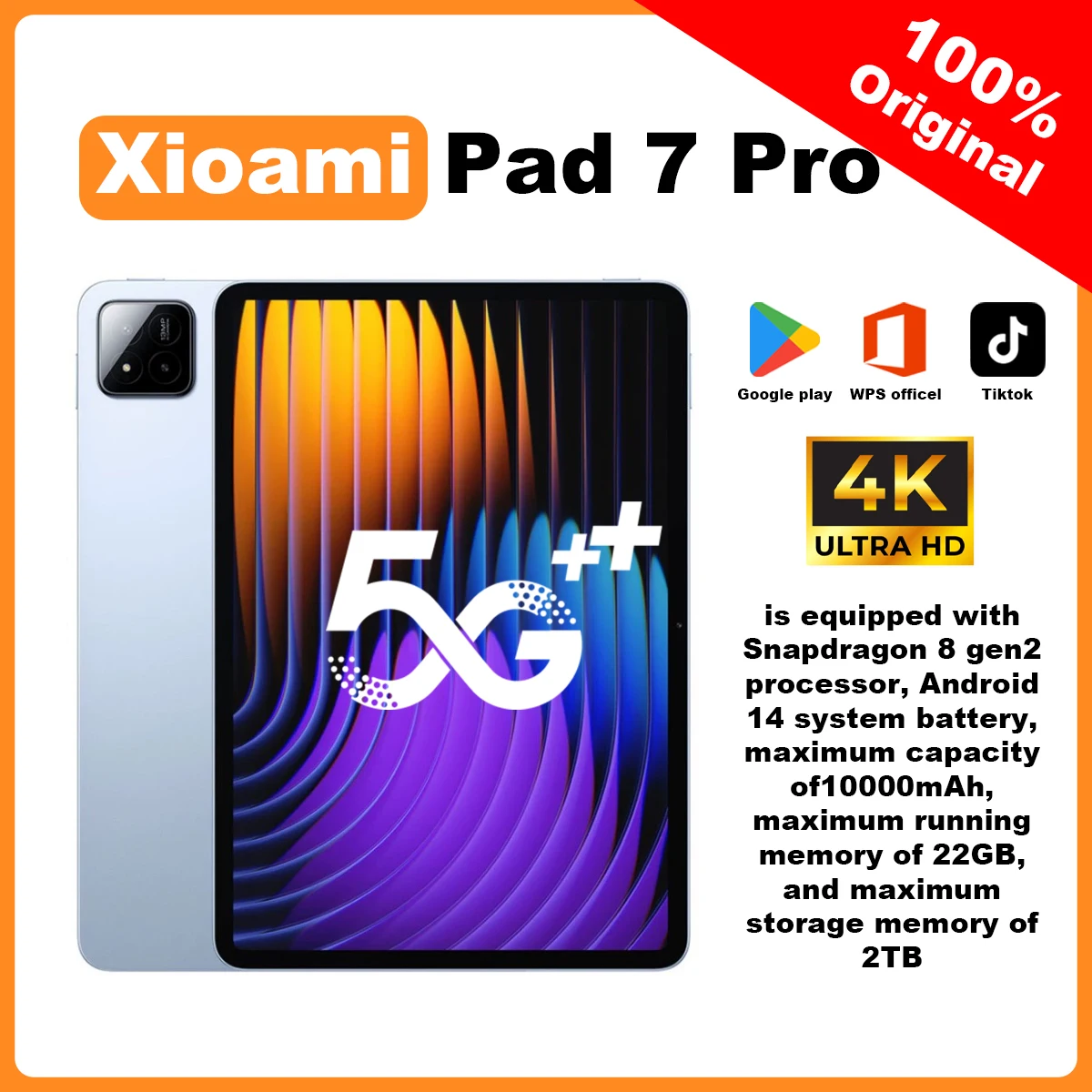 Планшет MI Pad 7 Pro 11 дюймов Snapdrago 8gen2 HD 4K Android 14 16 ГБ + 1T 10000 мАч 5G Dual SIM WiFi GPS Tablet PC