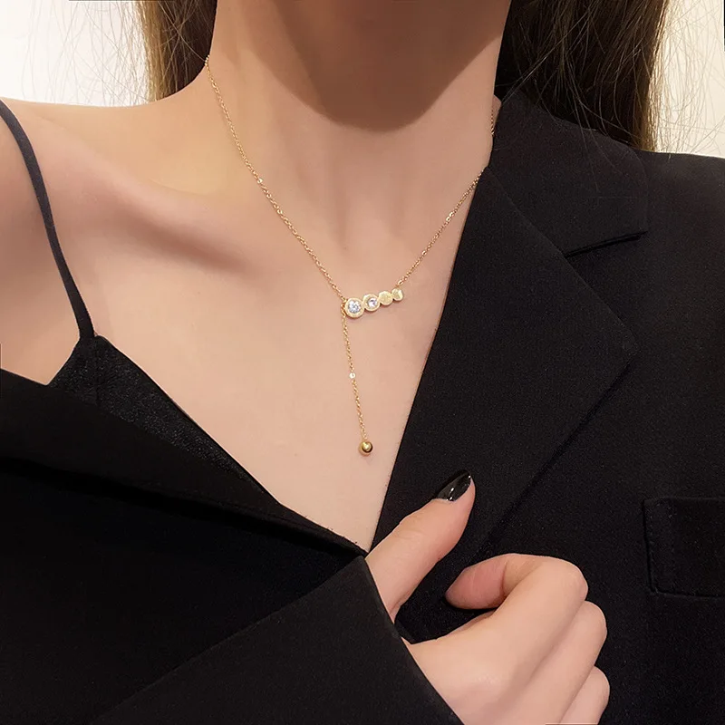 

Jewellery Long Tassel Titanium Steel Necklace Women's Fashionable Luxury Senior Design Zirconium Inlaid For Women Girls