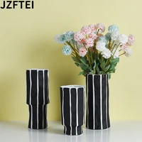 modern black and white striped ceramic vase hand painted wedding decor table centerpieces filling home living room flower pot