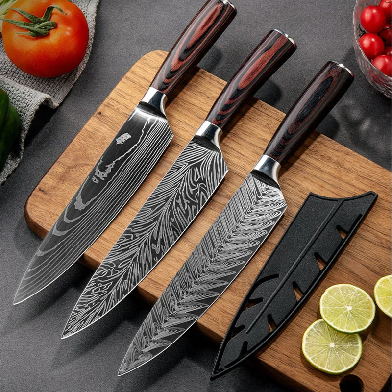 

Chef Knife Damascus Striation Kitchen Knives German High Carbon Stainless Steel Professional Meat Knife Sharp Slicing Knife