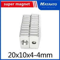 3050100pcs 20x10x4 4strong quadrate neodymium magnet hole 4mm ndfeb magnetic 20x10x4 4mm block rare earth magnets 20104 4 mm