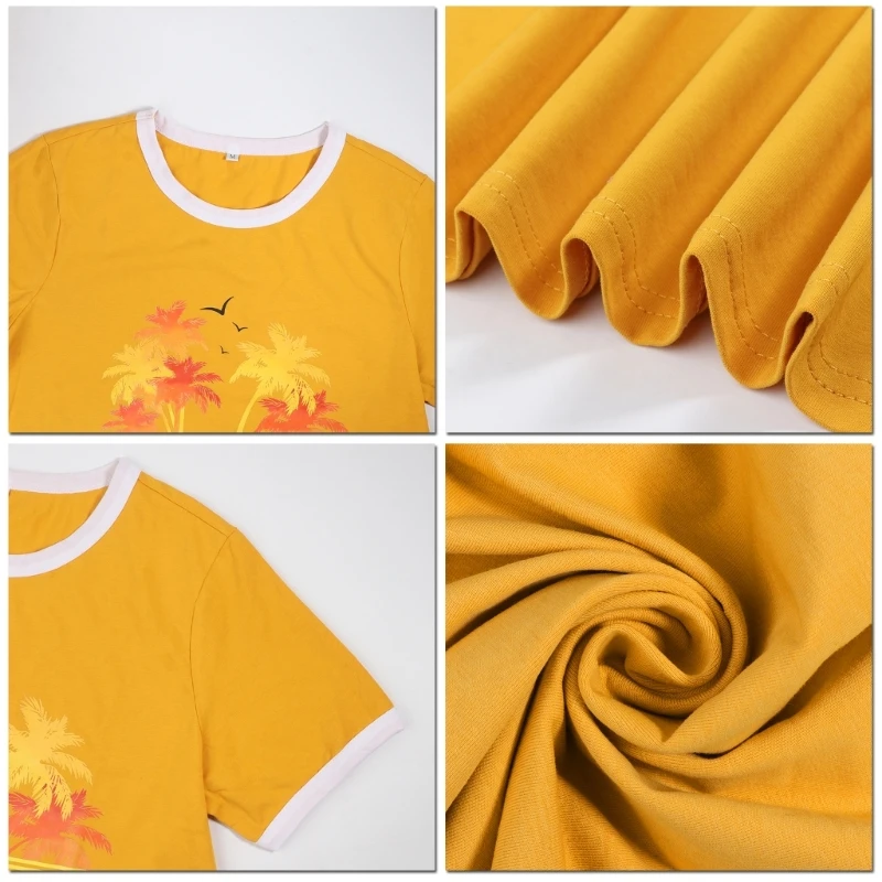 

Spliced Crewneck T-shirt Bring-On-The-Sunshine Women Short Sleeve Cute Funny Casual Shirt Top Letter Print Blouse Girl