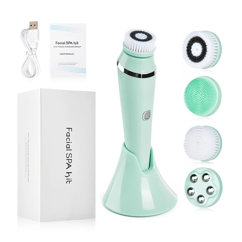 

4 In 1 Silicone Face Cleansing Brush Kit Facial SPA Cleaner Device EMS Massager Deep Cleaning Oil Makeup Removal Brush