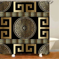 3d vintage greek key shower curtain abstract geometric antique gold squares circles rhombus waterproof bath curtains with hooks