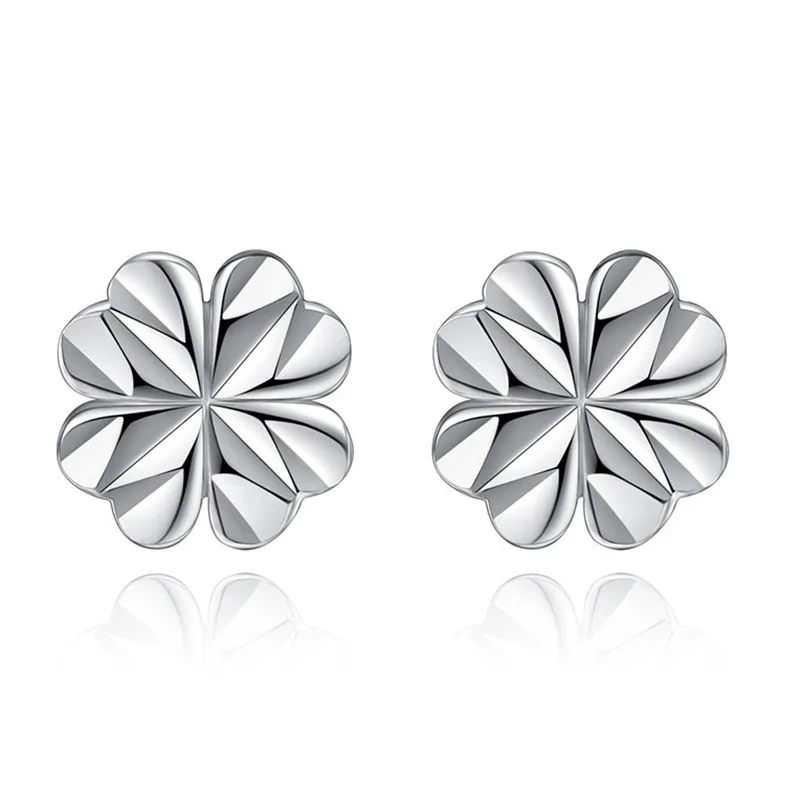 

Korean Silver Car Flower Earrings Literary Small Fresh Fashion Four Lucky Leaf Clover Female Earrings Boucle Oreille Femme