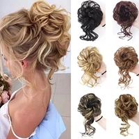 nicesy curly scrunchie chignon with rubber ban hair ring wrap around on hair tail messy bun synthetic ponytails extension