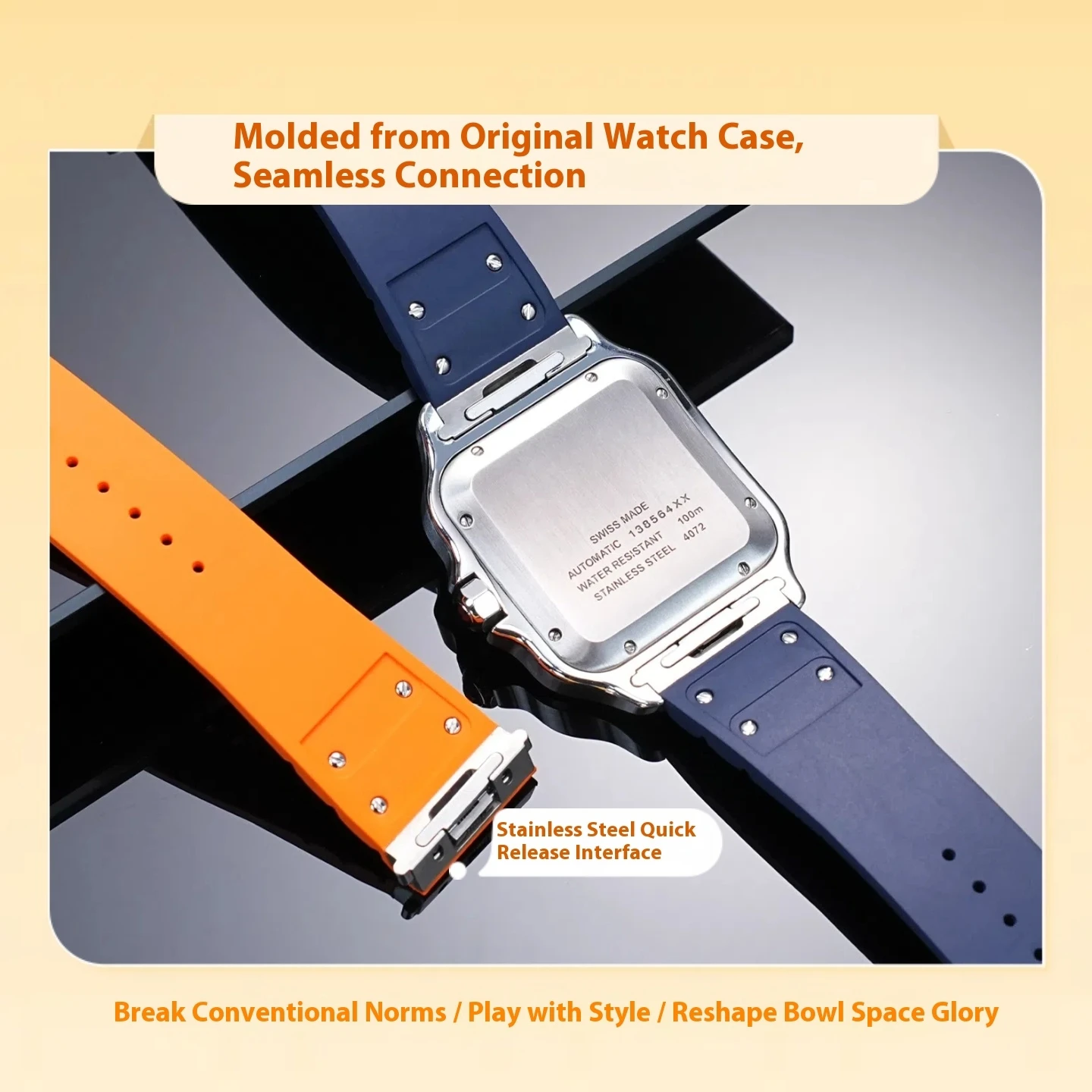 Фото Для Santos De Cartier WSSA0009 WSSA0018 Big Deal 39,8 мм FKM ремешок для часов быстросъемный ремешок для часов 21 мм водонепроницаемый резиновый ремень мягкий №3
