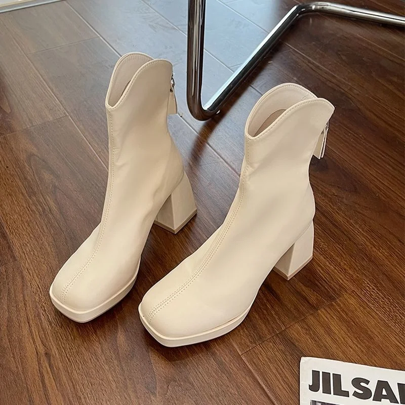 New Pointed Boots Thick Patent Leather Elastic Boots Multi Functional Silver Sleeve Boots Women Boots Platform Boots Botas Mujer