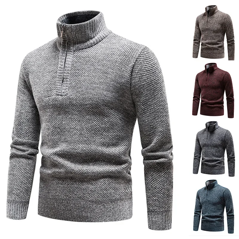 Плотный Мужской пуловер с флисовой подкладкой свитер однотонный свободный крой