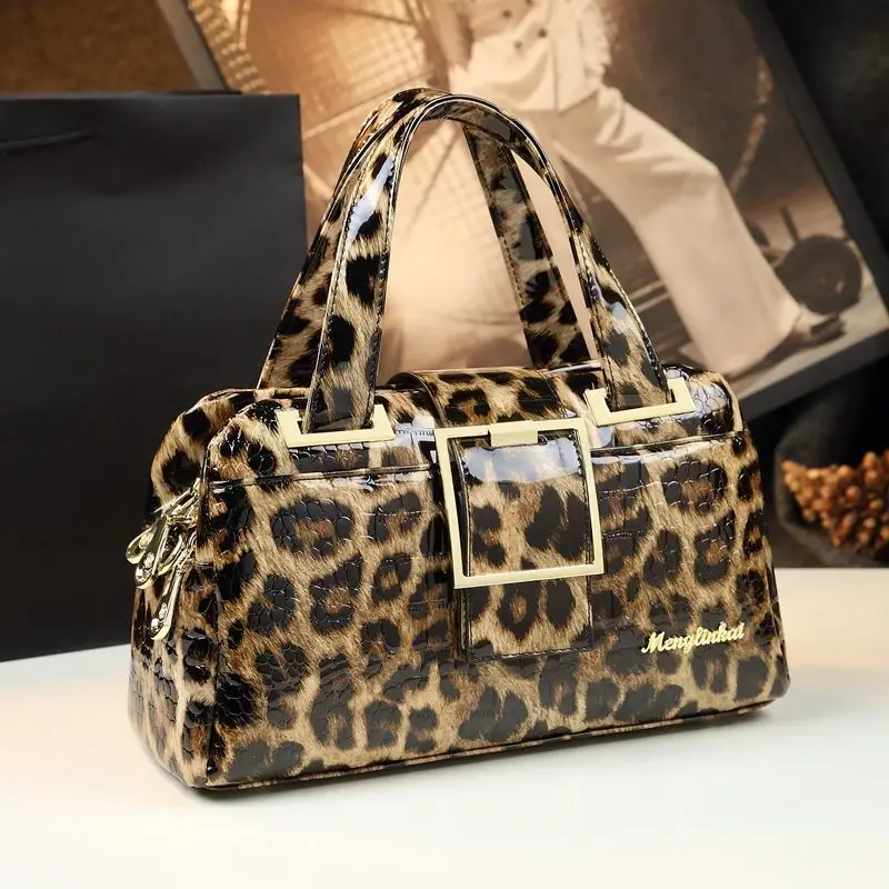 

Luxury Women Leopard Genuine Leather Handbags Ladies Large Boston Tote Bag Designer Shoulder Bags Bolsas Femininas Sac New 2023