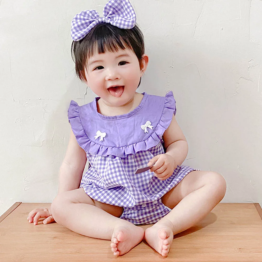 

Baby Sister Clothes Hot Girls Sets 2022 Summer Newborn Girls Fashion Bow Princess Plaid T-shirts Vest Cute Sleeveless Rompers