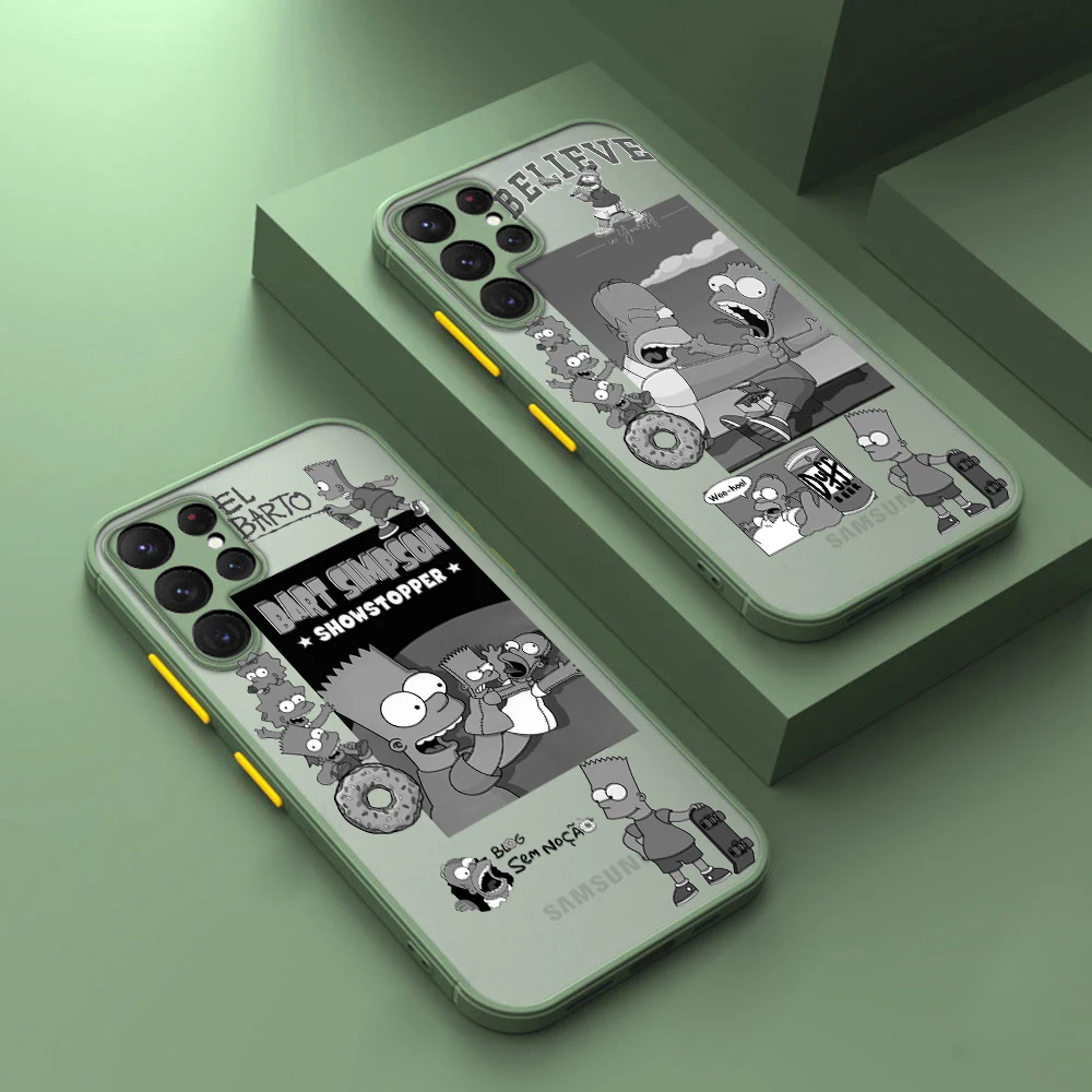 

The Simpsons Homer Bart Phone Case For Samsung S22 S21 Ultra S20 FE S10E S10 Lite Plus Frosted Translucent Matte Cover