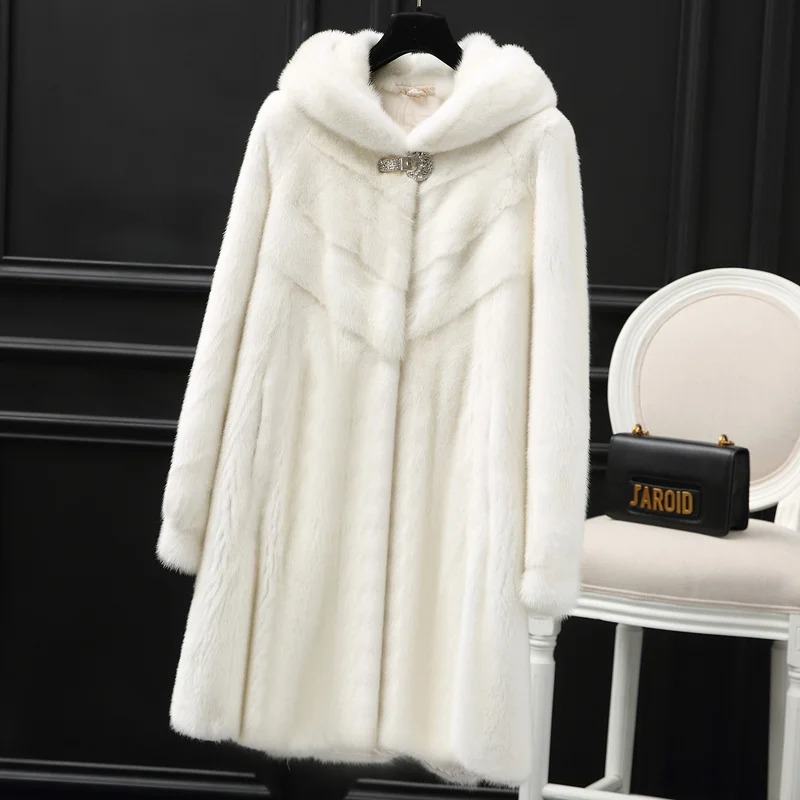 

Mink Skin Coat Women's Fur Coat Whole Mink Winter New Mid-Length Hooded Haining Fur