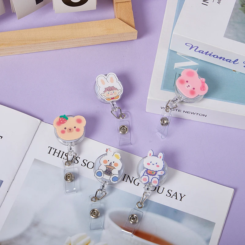 

Cute Acrylic Creative Cartoon Retractable ID Card Holder Easy-to-pull Buckle 360 Rotate Ins Style Customizable Telescopic Buckle