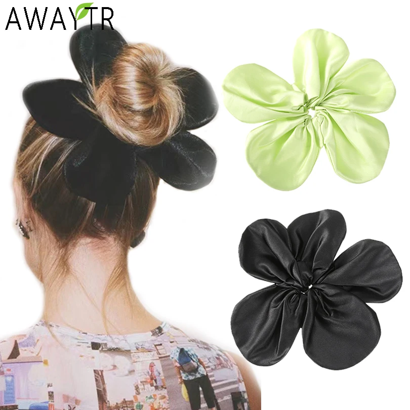 

Женские атласные резинки для волос AWAYTR, резинки большого размера в форме цветка, аксессуар для волос