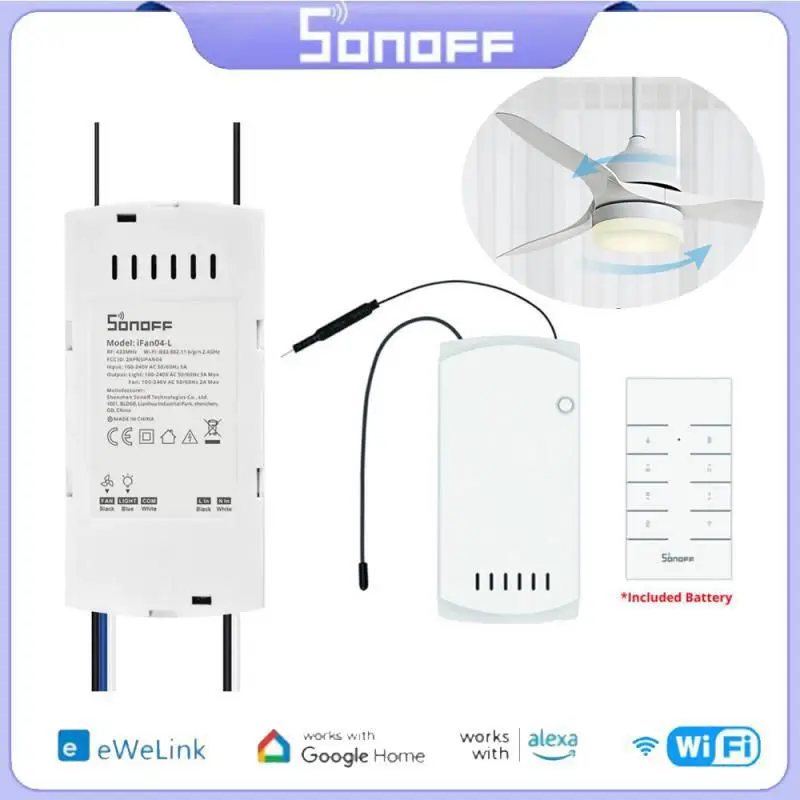 

SONOFF IFan04 WiFi Smart Fan Switch 220-240V Adjust Fan Light Controller Support APP Voice 433MHz RF Remote Control Via Alexa