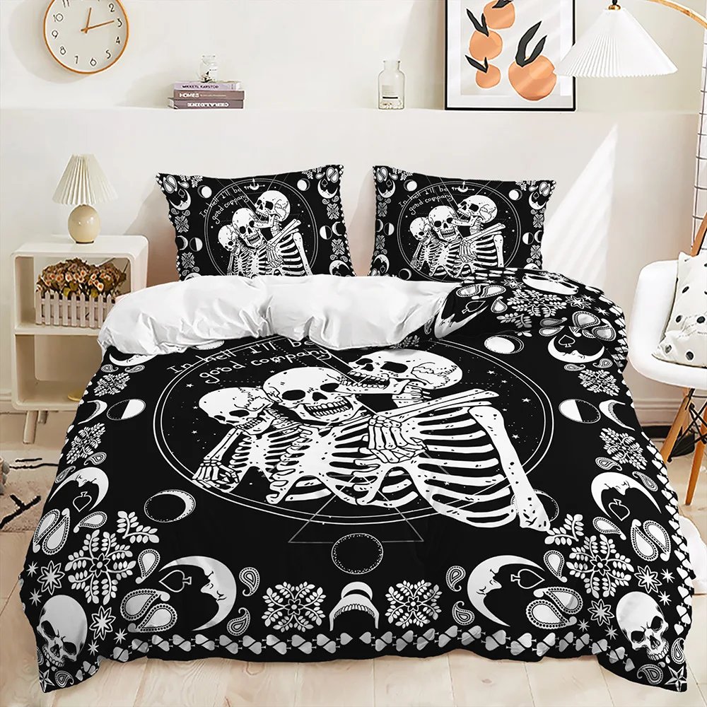 

Skull Bedding Set Gothic Style Bed Linen Single King Queen Size Home Decor For Boys Girls Adults Dark Skeleton Duvet Cover Set