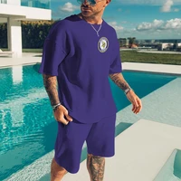 2022 new mens short sleeve shorts 2 piece solid color oversized sportswear retro clothing style 3d printed shorts short sleeves