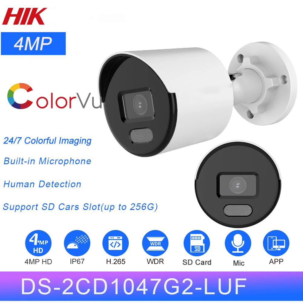 

Hikvision 4MP ColorVu Bullet IP Camera DS-2CD1047G2-LUF Human Detection SD Card Slot Built-in Mic WDR CCTV Surveillance Camera