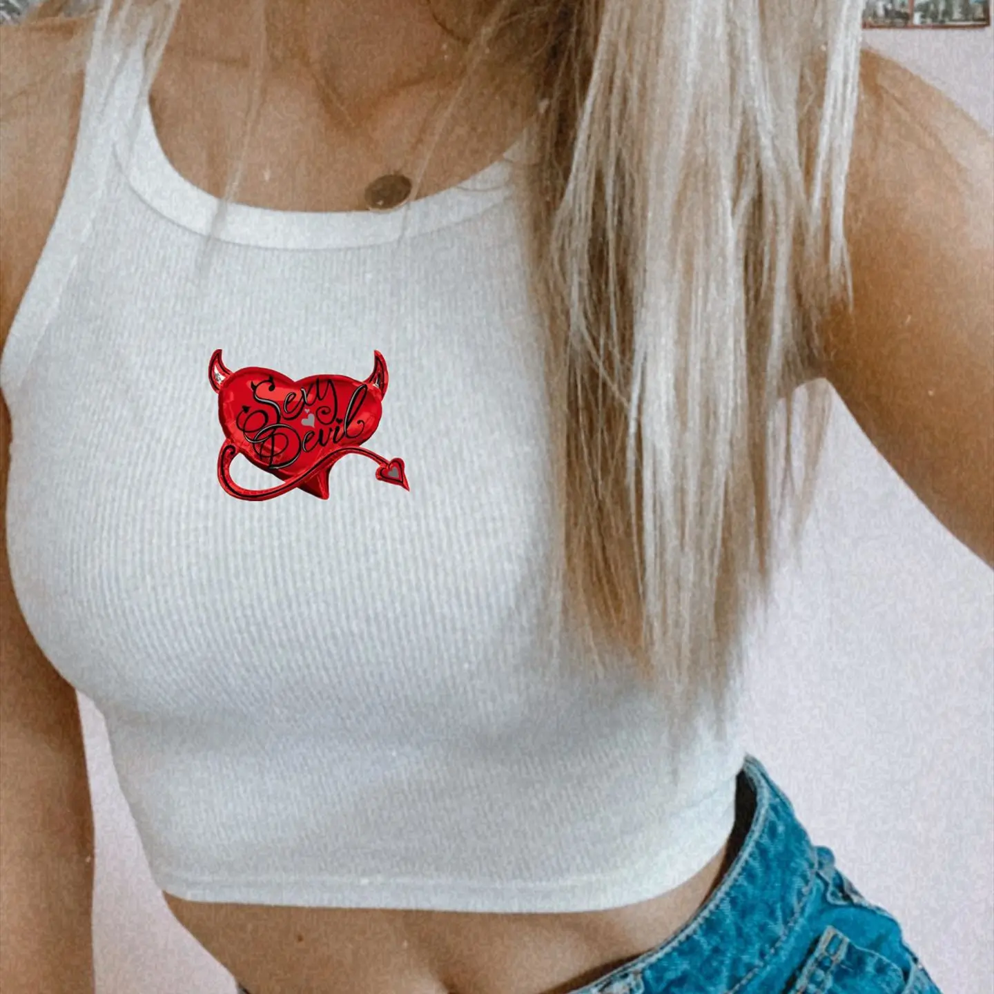 

Женские топы Y2k, Черно-Белая кофта с принтом маленького дьявола, сексуальная крутая уличная одежда, клубный уличный кроп-топ, жилет, женская кофта