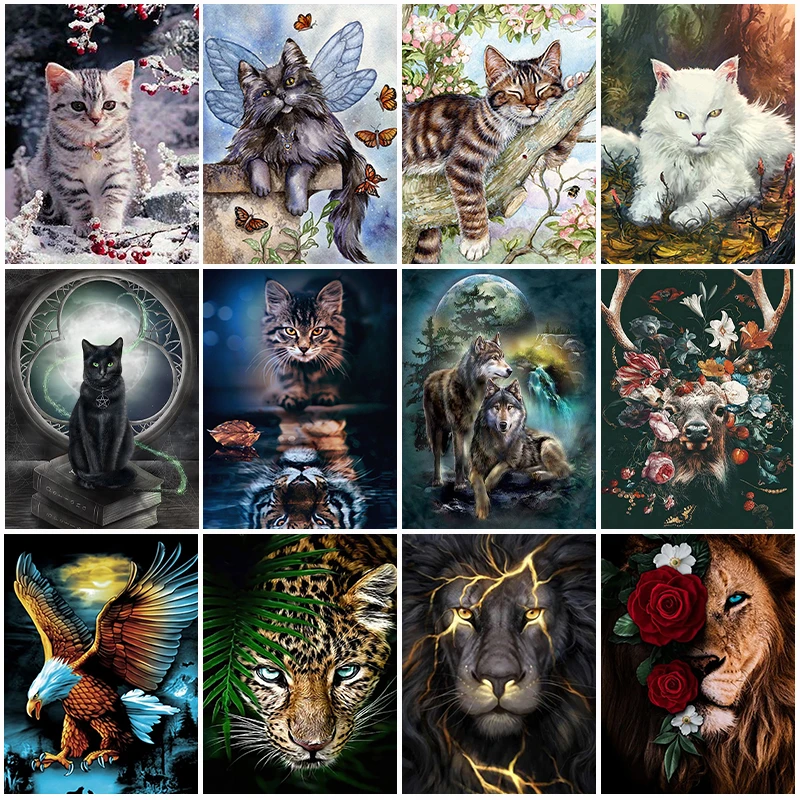 

Animal 5D DIY Diamond Painting Cat Diamond Mosaic Lion Tiger Rhinestone Embroidery Full Round Diamond Cross Stitch Kit