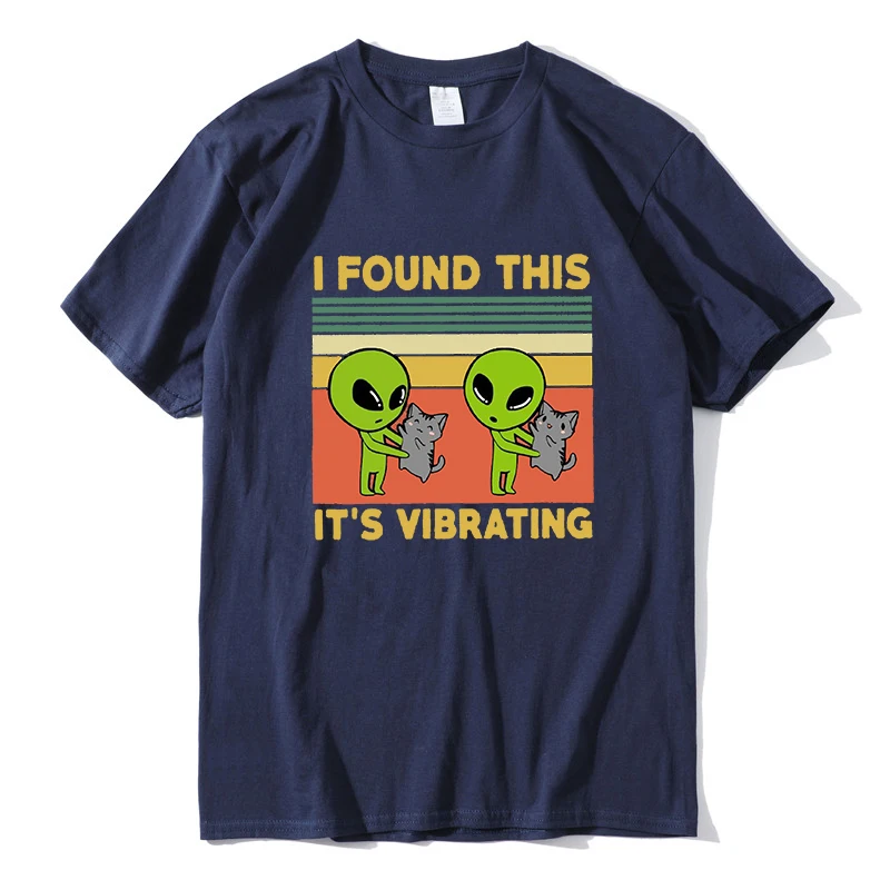 

Funny Men's t shirt,I Found This It's Vibrating Cute Alien Holding Cat Vintage Men's Tee Short Sleeve Funny Unisex cotton shirt