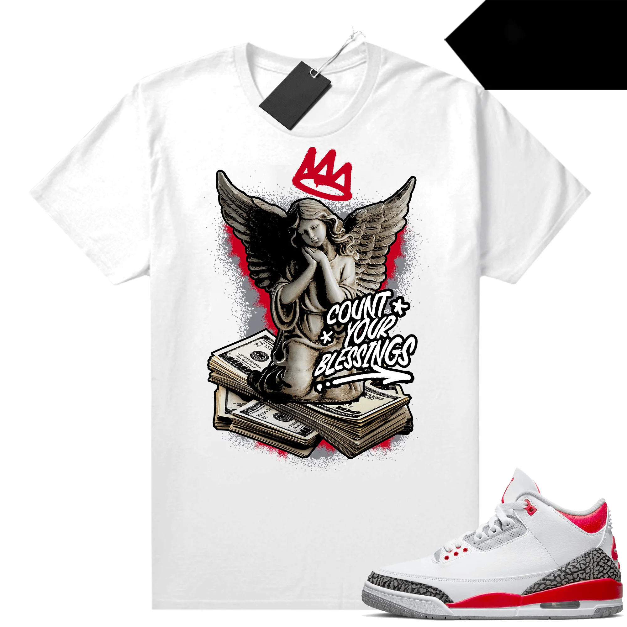 

Fire Red 3s Shirts Sneaker Match White Count Your Blessings Sneaker Clothing 100% Cotton Unisex Graphic T Shirts For Men