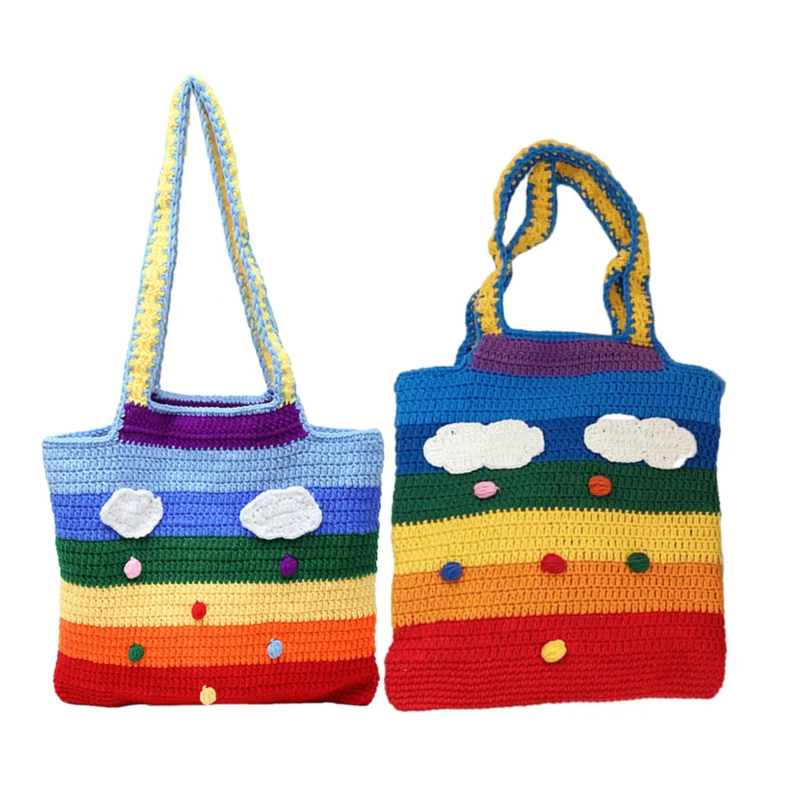 

Fashion Knitted Bag Shopping Bag Rainbow Colors Ladies Satchel Hobo Bag Large Capacity Casual Womens for Beach Party Holiday