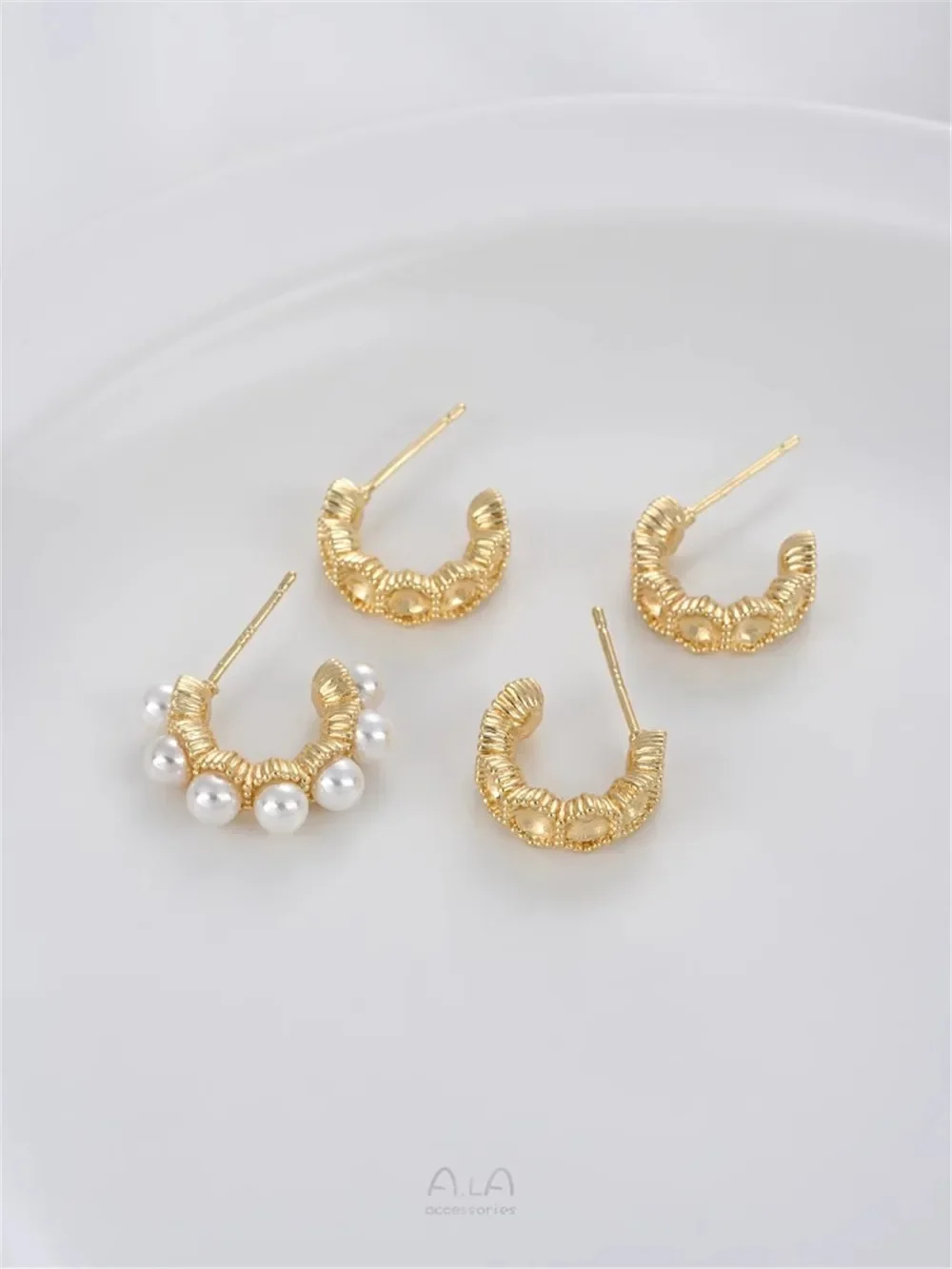 Фото Серьги-гвоздики из серебра 925 пробы с позолотой 14K, с кружевными бусинами, для самостоятельного изготовления, с жемчугом, аксессуары E356 №1