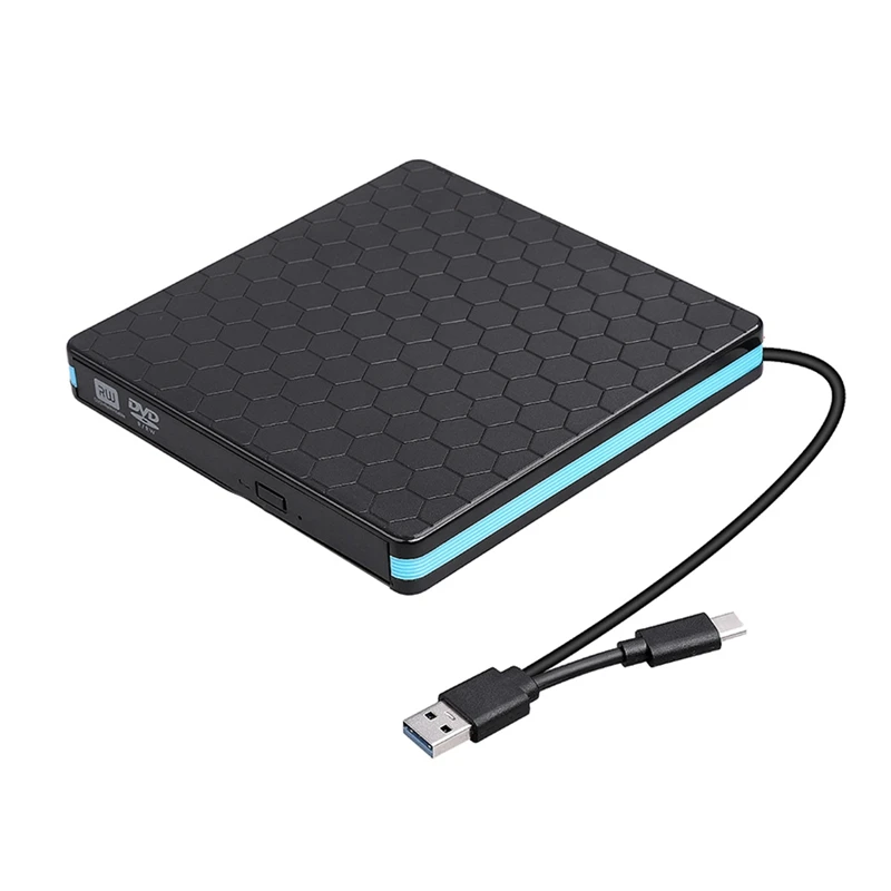 

External CD DVD Drive, Type-C USB 3.0 Slim Portable CD Reader CD/DVD-RW Burner Low Noise High Speed Data Transfer Drive