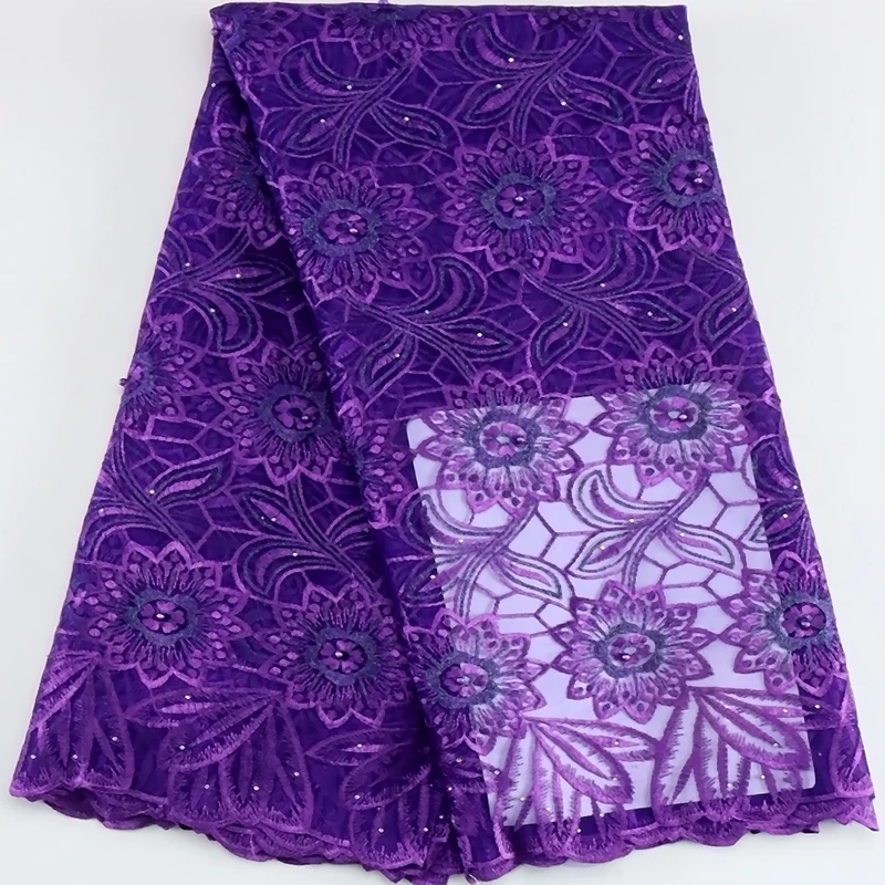 Королевская Синяя Африканская Сетчатая Кружевная Ткань Со Стразами