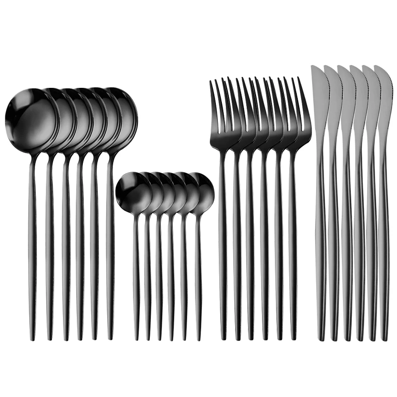 

Столовые приборы черные, столовая посуда из нержавеющей стали, вилка, нож, ложка, столовая посуда на 6 персон, 24 шт.