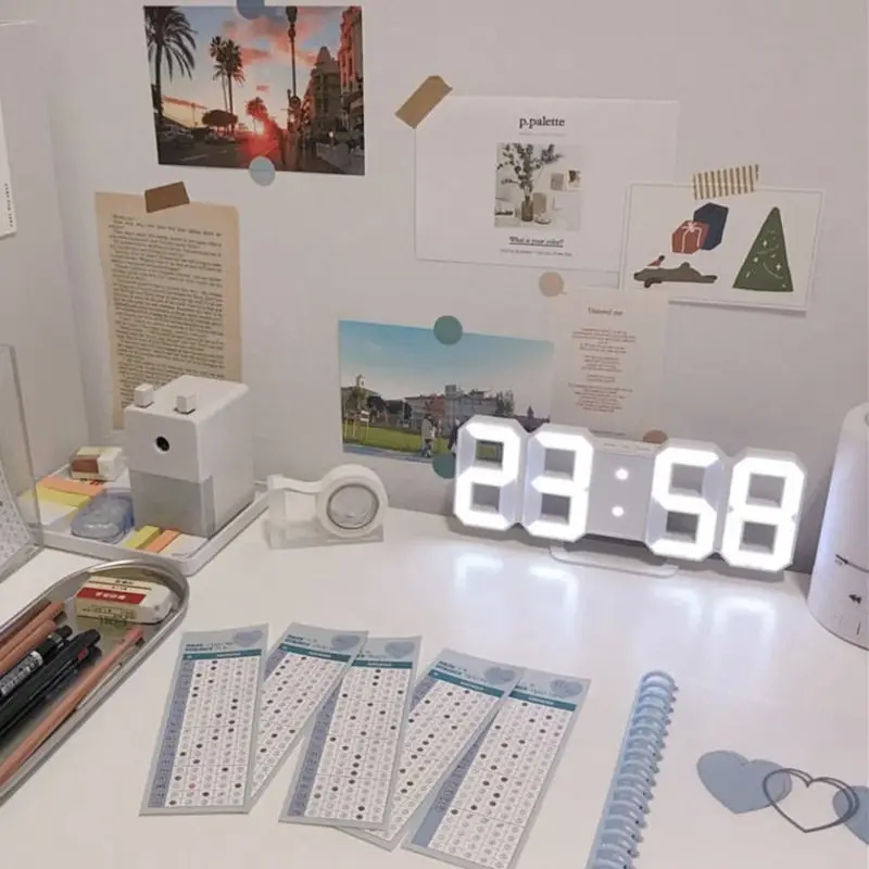 

INS Digital Alarm Integrated Wall Mounted Clock Night Light LED Rectangle Clock Plastic Desktop Digital Bedroom Decoration Art