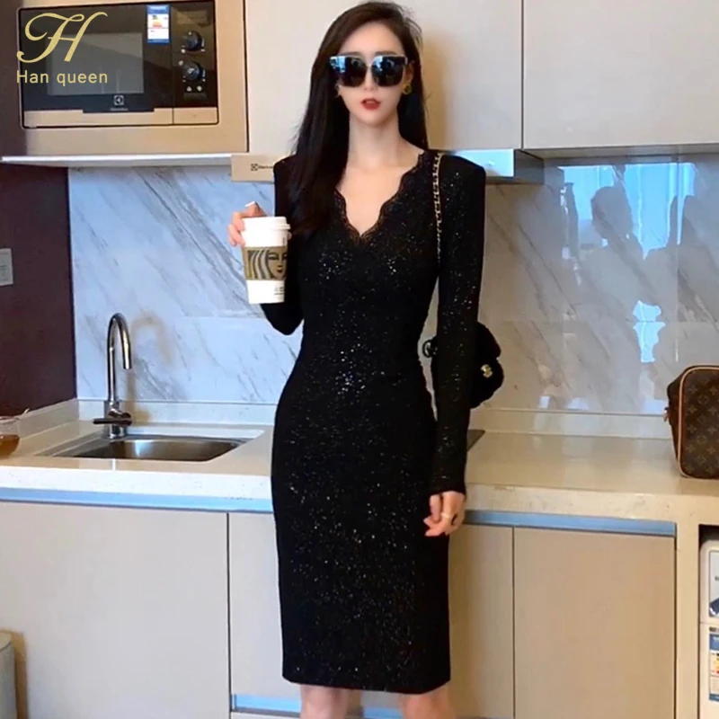Женское платье-карандаш с V-образным вырезом H Han Queen | Женская одежда