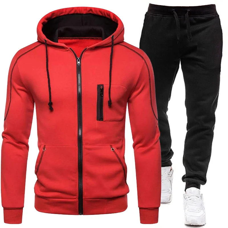 Men Tracksuit Autumn Winter Sets Men's Zipper Hoodies + Sweatpants 2 Piece Suit Hooded Casual Sets Male Clothes