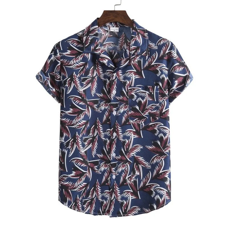 Men Clothing Floral Short-sleeved Hawaiian Shirt Printed Shirt Trend Lapel Casual Beachwear Camisa Masculina для мужчин 18＋