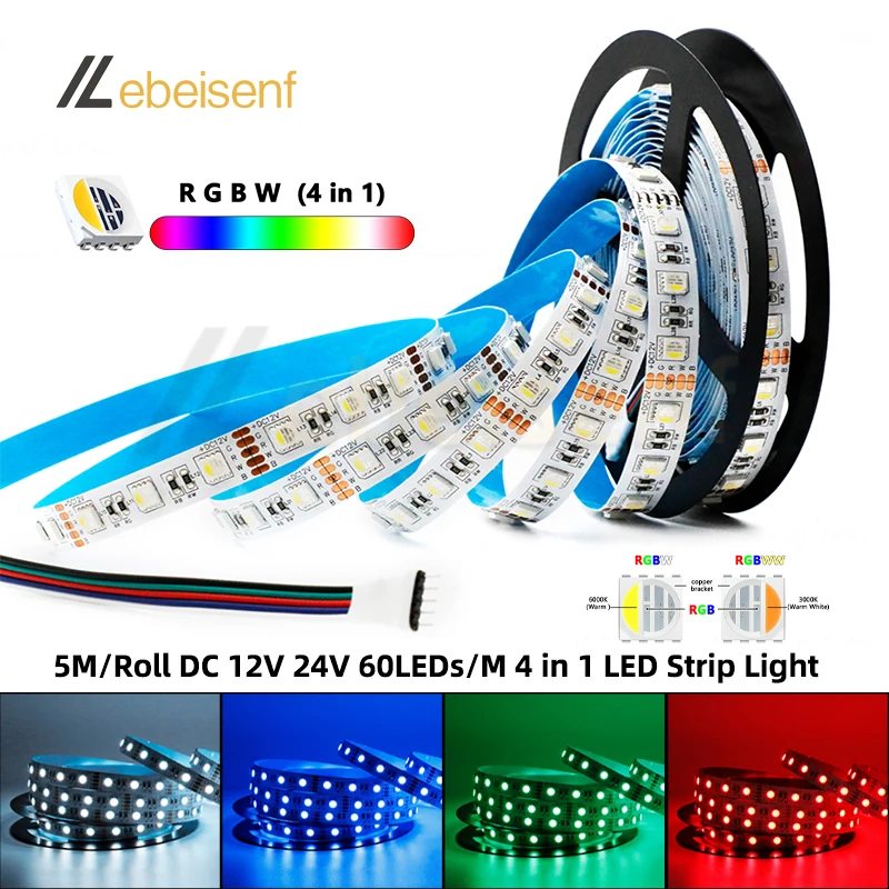 

5M RGBW RGBWW 4 Color in 1 LED Strip Light 60LEDs/M 5050 SMD DC 12V 24V IP30 IP65 IP67 Flexible High Brightness Tape Lamp Bar